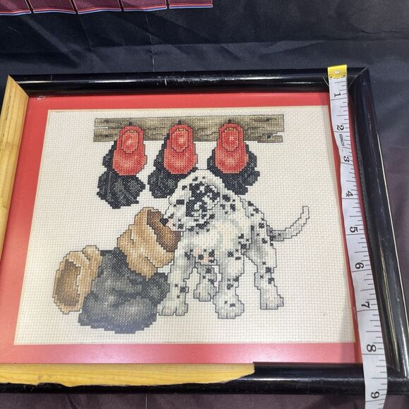 Fireman Boots Hats Dalmatian Dog Completed Needlepoint 10x8 (needs new frame) - Picture 5 of 5